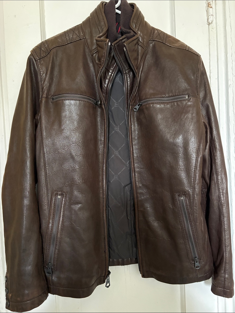 Andrew Marc Brown Leather Bomber Jacket
